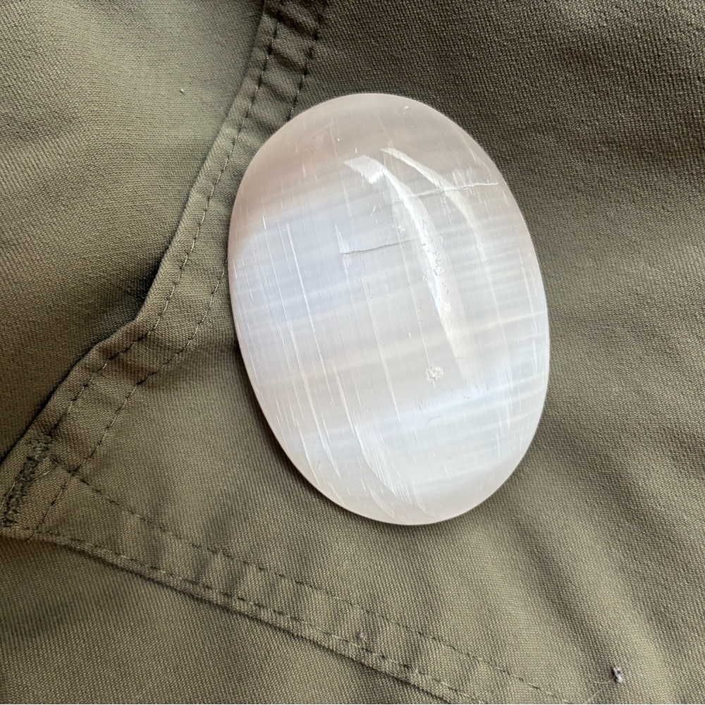 Smooth White Crystal Selenite Palm Stone - Picture 2 of 5